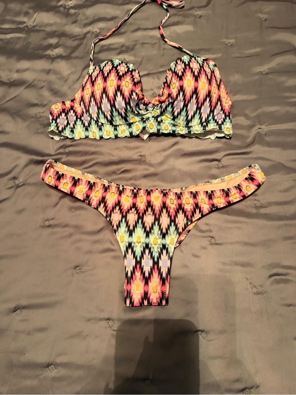 Victoria's Secret Pink, Turquoise & Yellow Ikat Bikini - Picture 2 of 3